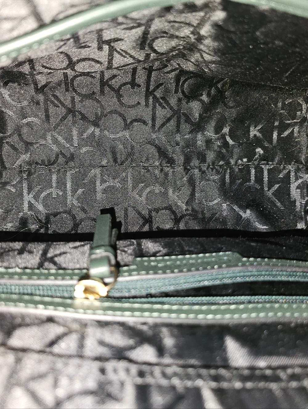 Calvin Klein Teal Blue Monogram Purse Top Handle Shoulder Bag Large